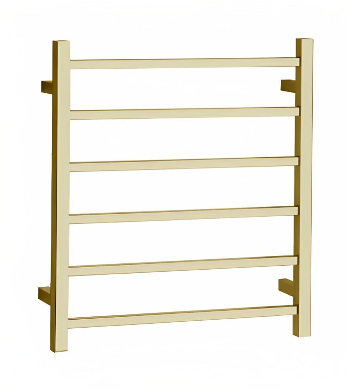 INSPIRE HEATED TOWEL RAIL 6 BAR SQUARE BRUSHED GOLD