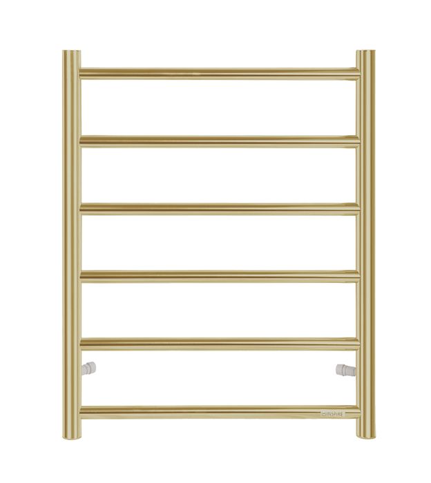 INSPIRE HEATED TOWEL RAIL 6 BAR ROUND BRUSHED GOLD